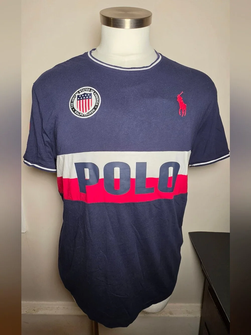 Polo by Ralph Lauren Navy, Red & White Block Logo Crew Tee
